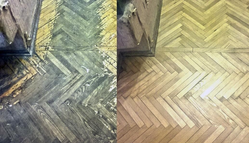 Циклёвка паркета - фото до и после